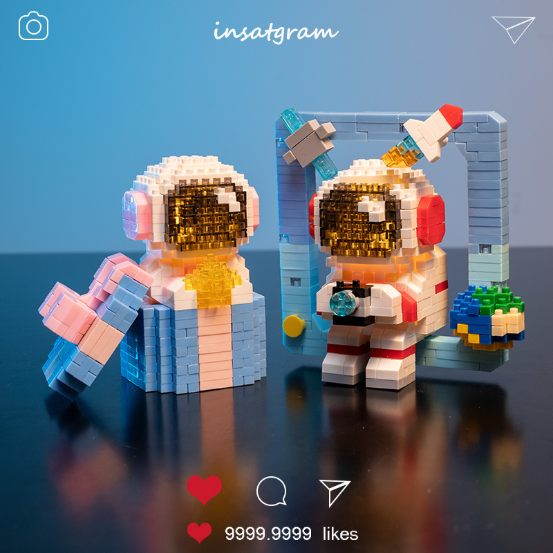 Blocs de construction à micro particules, espace créatif aérospatial brillant, figurine d'astronaute avec lumière, ensemble de briques à monter soi-même, jouets pour enfants, cadeau