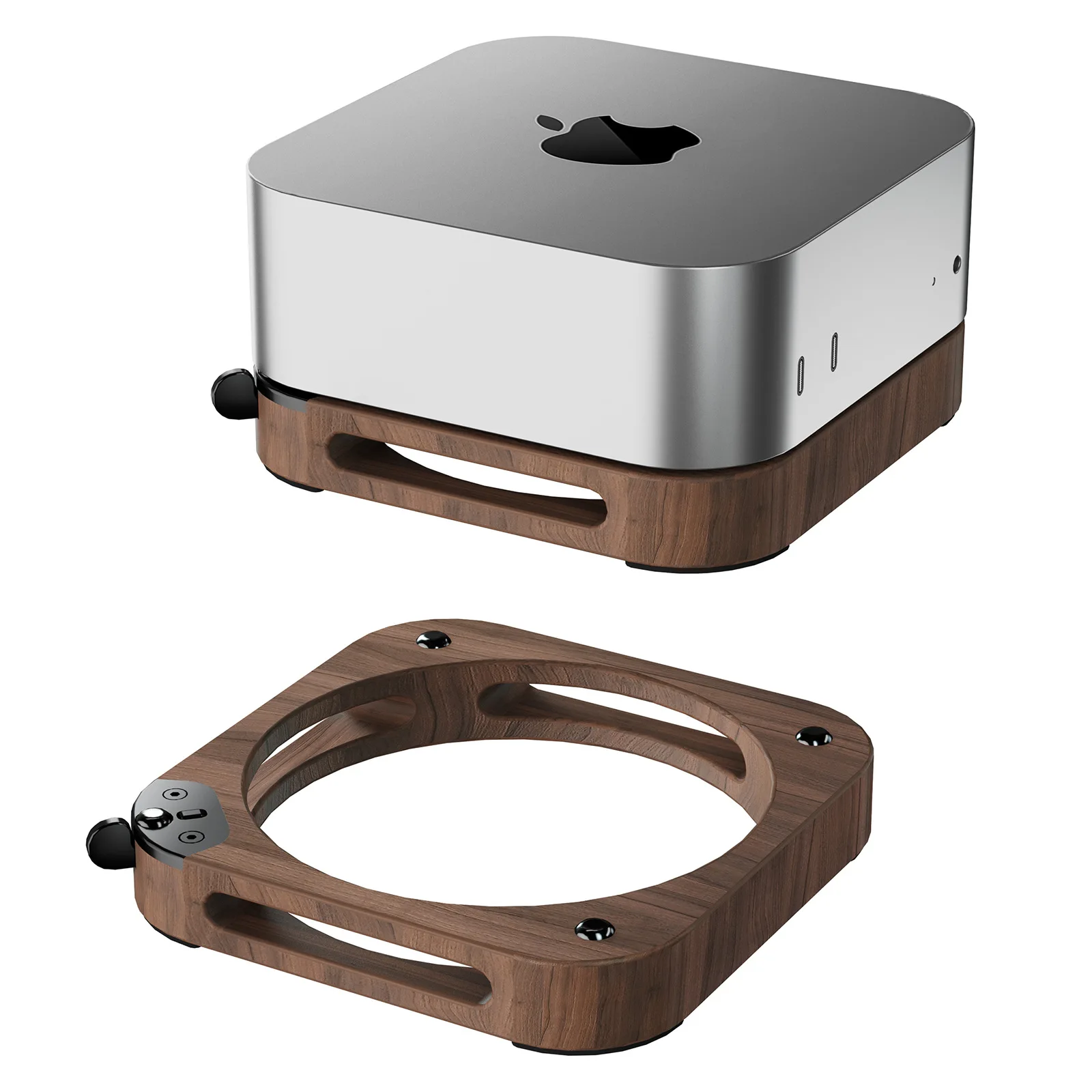 Para Mac Mini M4 2024 Base de nogal soporte de refrigeración a prueba de polvo botón de interruptor externo diseño a prueba de polvo elevado accesorios de PC