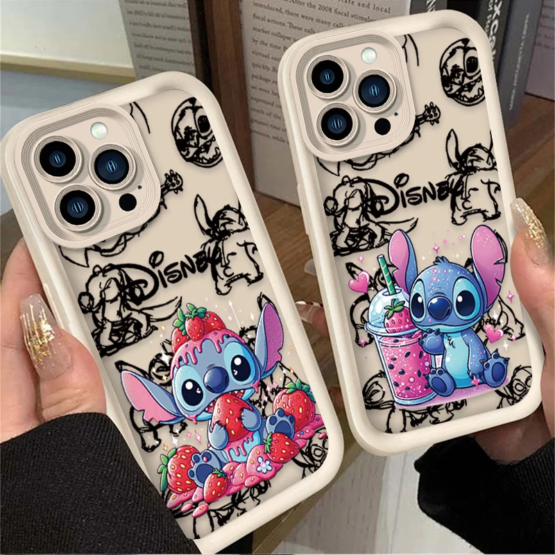 Funda de teléfono bonita de fresa de Disney Stitch para iPhone 16 15 14 13 12 11 Pro Max X XS Max XR 12 13 Mini 8Plus, funda suave a prueba de golpes