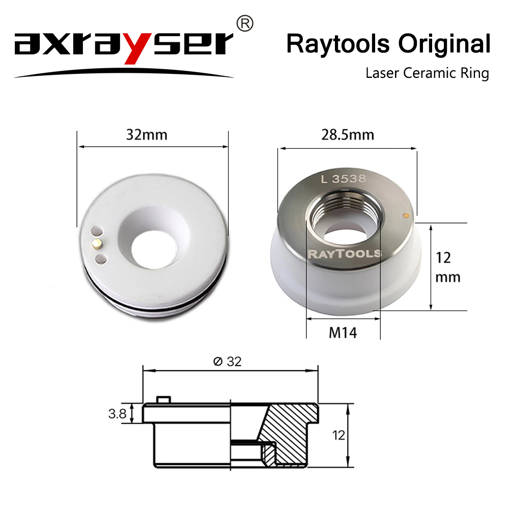 Raytoolsノズルホルダーリングファイバーカッティングヘッド、オリジナルレーザーセラミック直径32mm、m14、bt230、bt240、bmh110、114