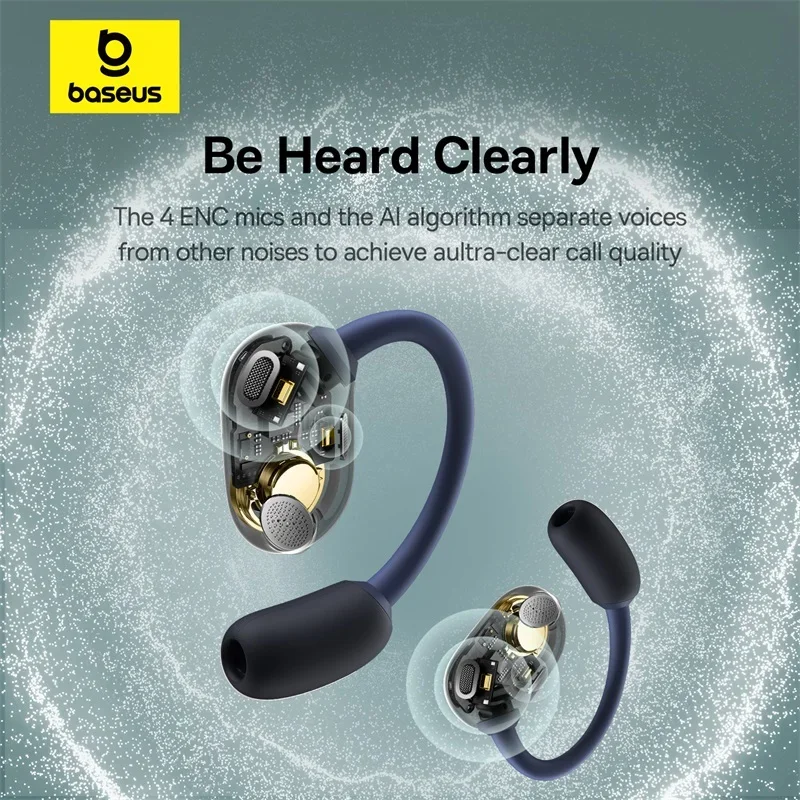Baseus Eli Fit auriculares abiertos Bluetooth 5,3 auriculares inalámbricos de conducción de aire 4 micrófonos ENC pantalla Digital auriculares deportivos