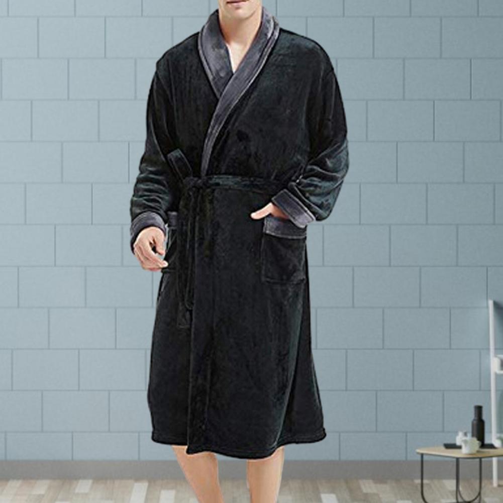 Peignoir unisexe à manches longues pour hommes avec poches à la taille, chemise de nuit d'hiver luxueuse, vêtements d'intérieur confortables, sourire, lieux en peluche