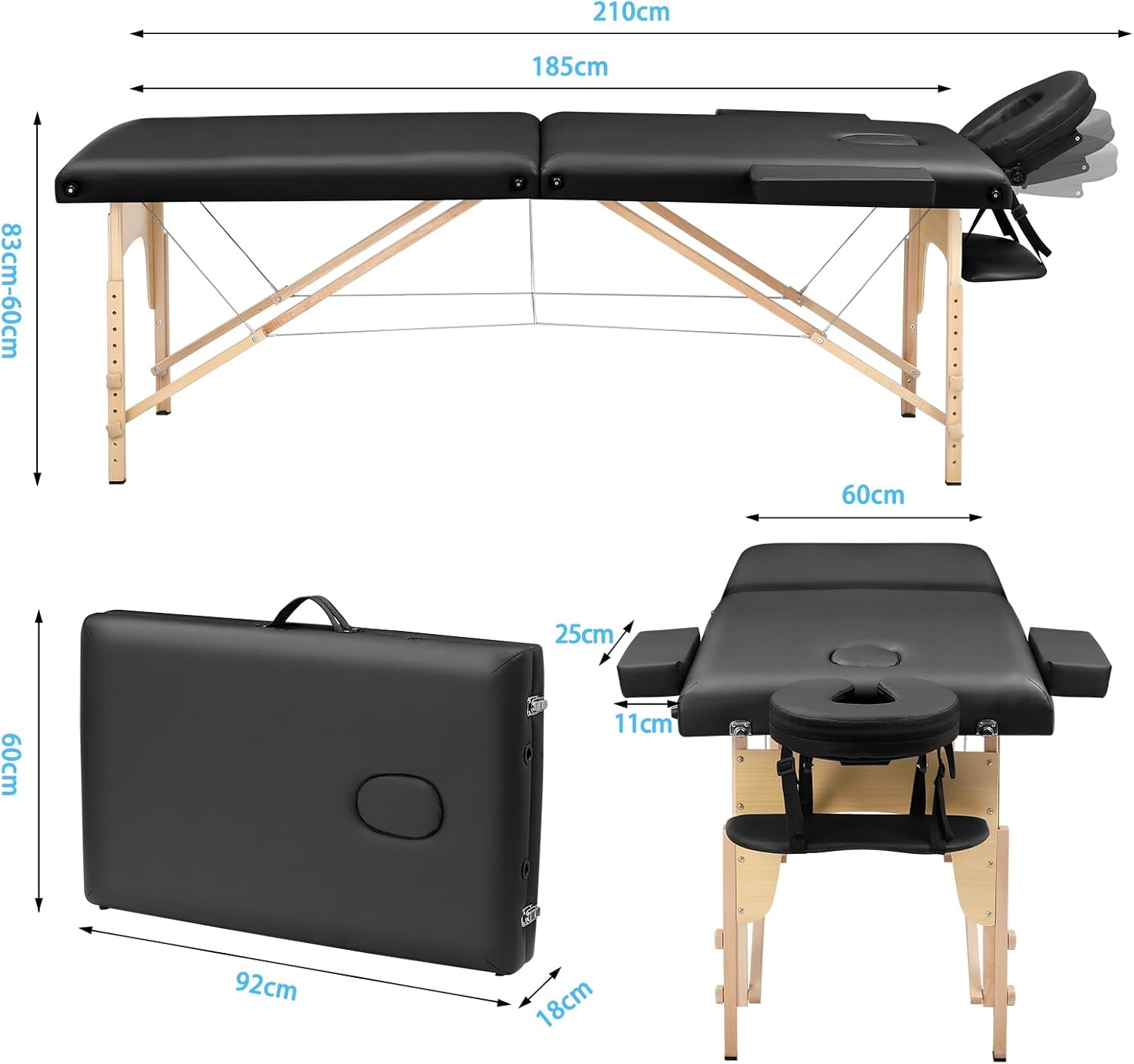 Mesa De Masaje De Madera portátil De 2 zonas Silla De Esteticista Plegable para Fisioterapia Y Tatuaje - Camilla De Masaje Plegable