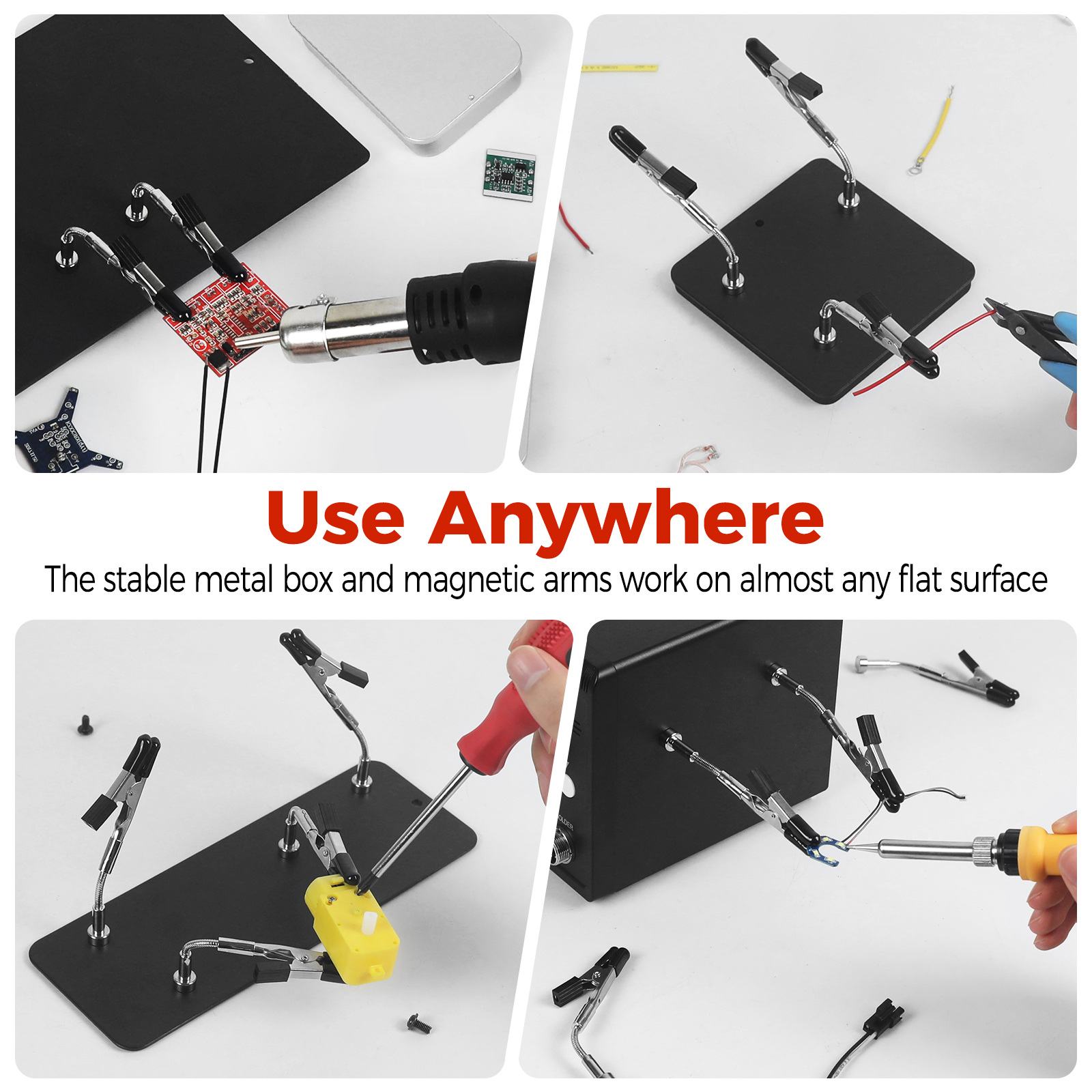 Toolour Magnetic Helping Hands Soldering Tool 2/4 Universal Metal Flexible Arms with Tool Box for Soldering, Electronics Repair