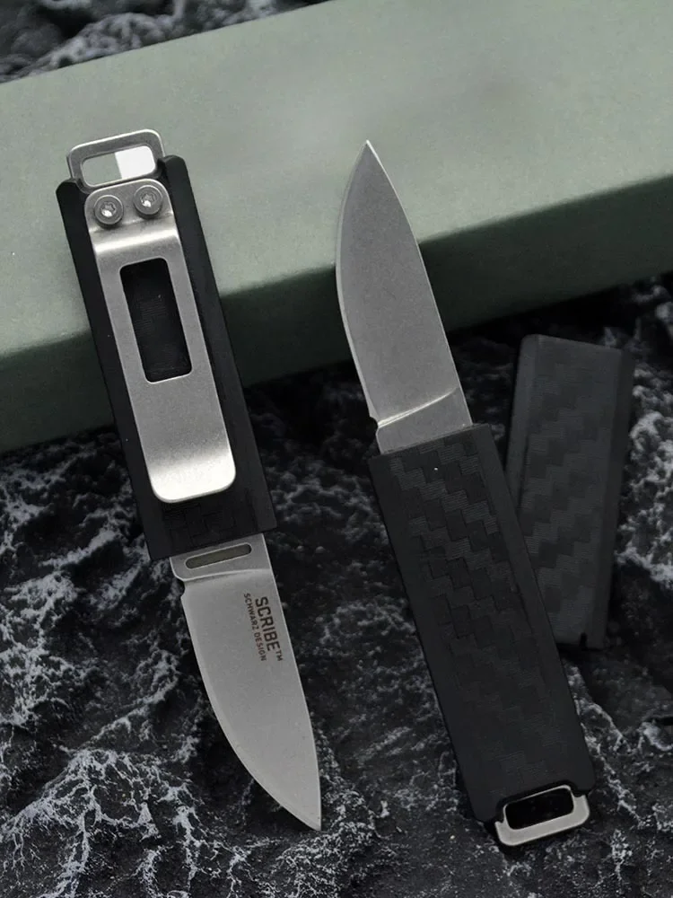 2425 Mini hoja fija de bolsillo hoja lavada en piedra cuchillo de nailon mango al aire libre portátil jungla cuchillo de supervivencia multifunción herramienta EDC