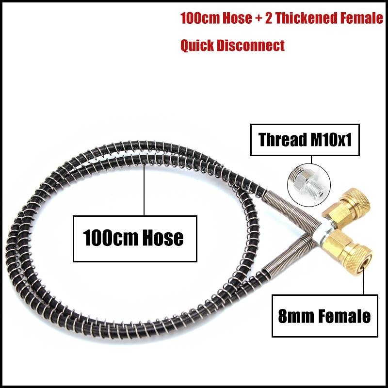 M10x1 Rosca 100cm Mangueira de alta pressão para recarga de ar Mangueira de nylon enrolada com mola de aço inoxidável e conectores rápidos