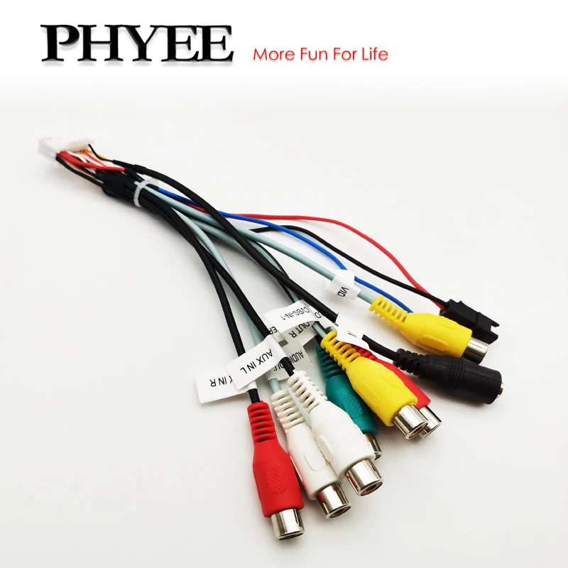 Cable de audio RCA de 20 pines, con salida de subwoofer, vídeo CVBS, entrada auxiliar, control de amplificador, conector de ventilador, conector de micrófono, para Android de coche de 16 pines