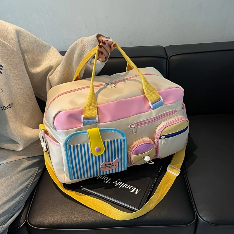 Dopamin Lässige Reisetasche für Damen, leichte Fitnessstudio, Yoga, Schwimmen, Fitness, Kurztrip, Geschäftsreise, Handgepäck, Trockenreinigung