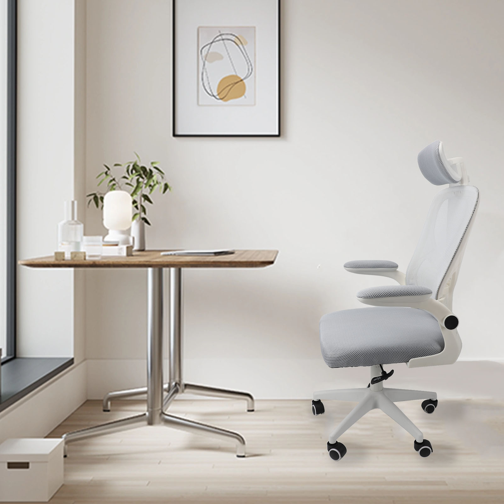 Computer Chair 90 Degree Rotating Armrests Elastic Lumbar Support Comfortable  Chair 3D Headrest with 5 Wheels for Home