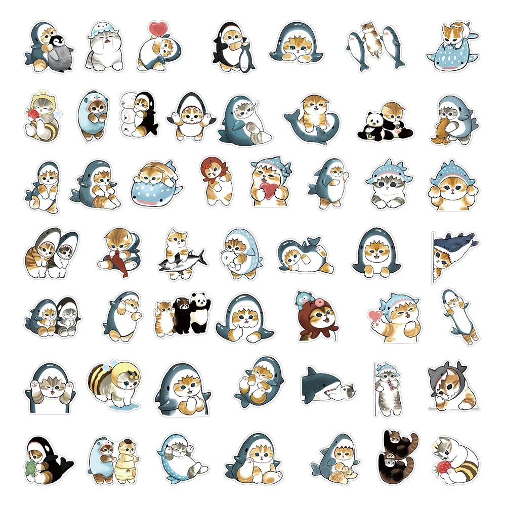10/30/50PCS น่ารัก Shark Hooded Fun Cat สติ๊กเกอร์ตกแต่งกระเป๋าเดินทาง Scrapbooking แล็ปท็อปโทรศัพท์เครื่องเขียนของเล่นของขวัญ