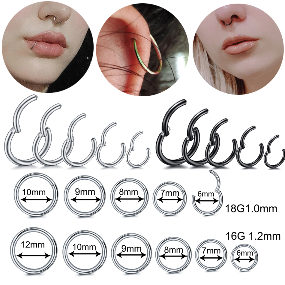 1 pieza de acero inoxidable 316L para tabique nasal, anillo de segmento con bisagras, aros para la nariz, cartílago de la oreja, hélice de la oreja, joyería para Piercing corporal