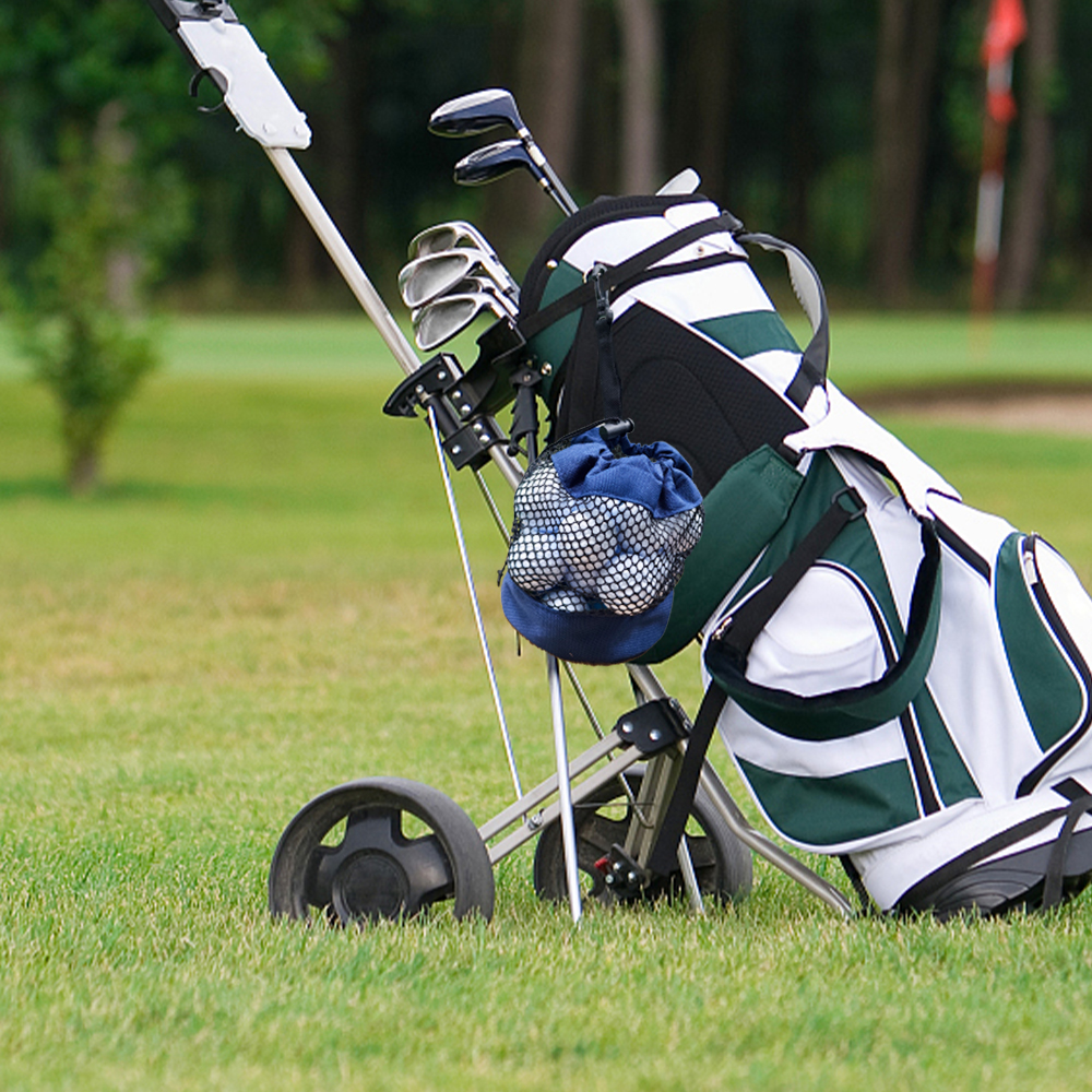 Borsa da golf nera da 1 pezzo, con nylon a rete di alta qualità e clip in plastica da appendere, comoda da appendere al sacco da golf