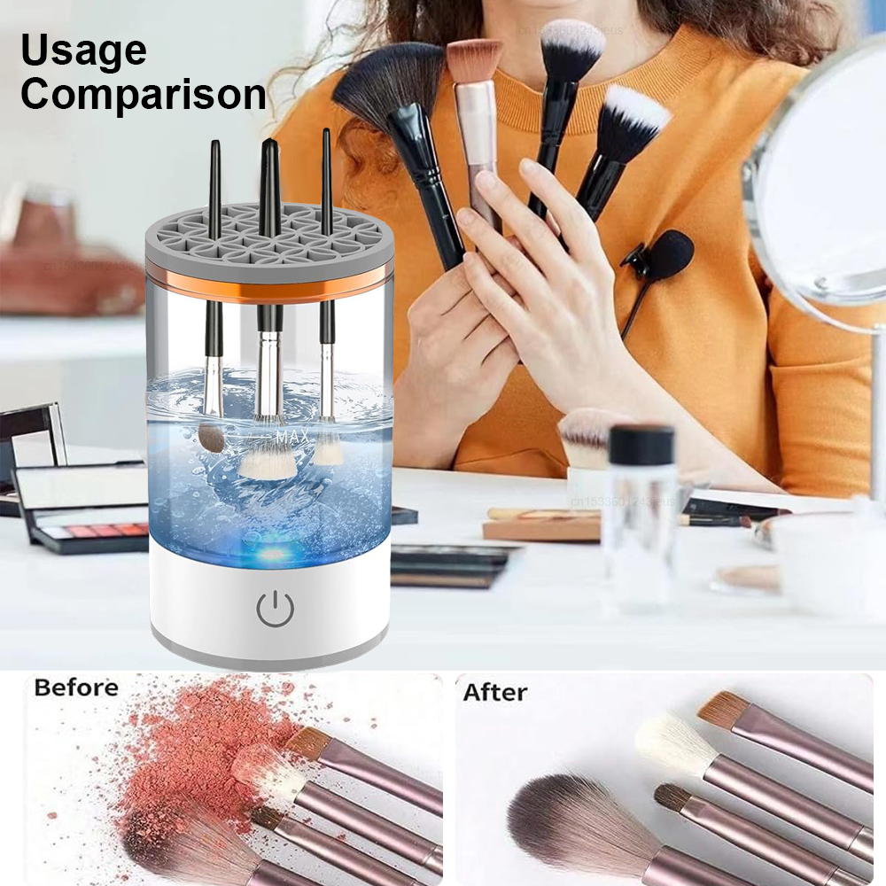 Máquina portátil de limpeza de pincel de maquiagem usb, esterilização com luz uv, escova de maquiagem portátil, limpador rotativo, ferramenta de lavagem automática