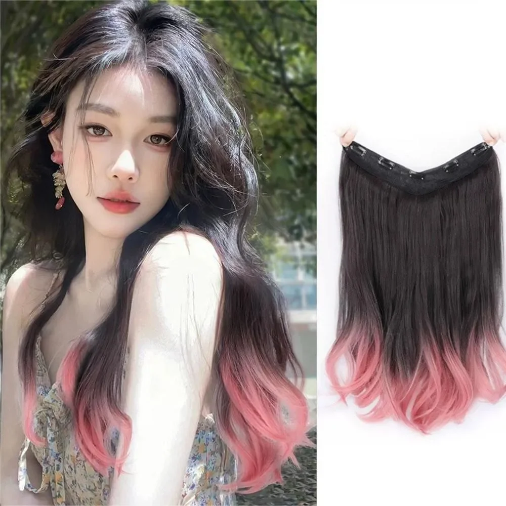 Perucas sintéticas estilo coreano destaque natural cinza rosa invisível sem costura em forma de u perucas encaracoladas mulheres hottie um