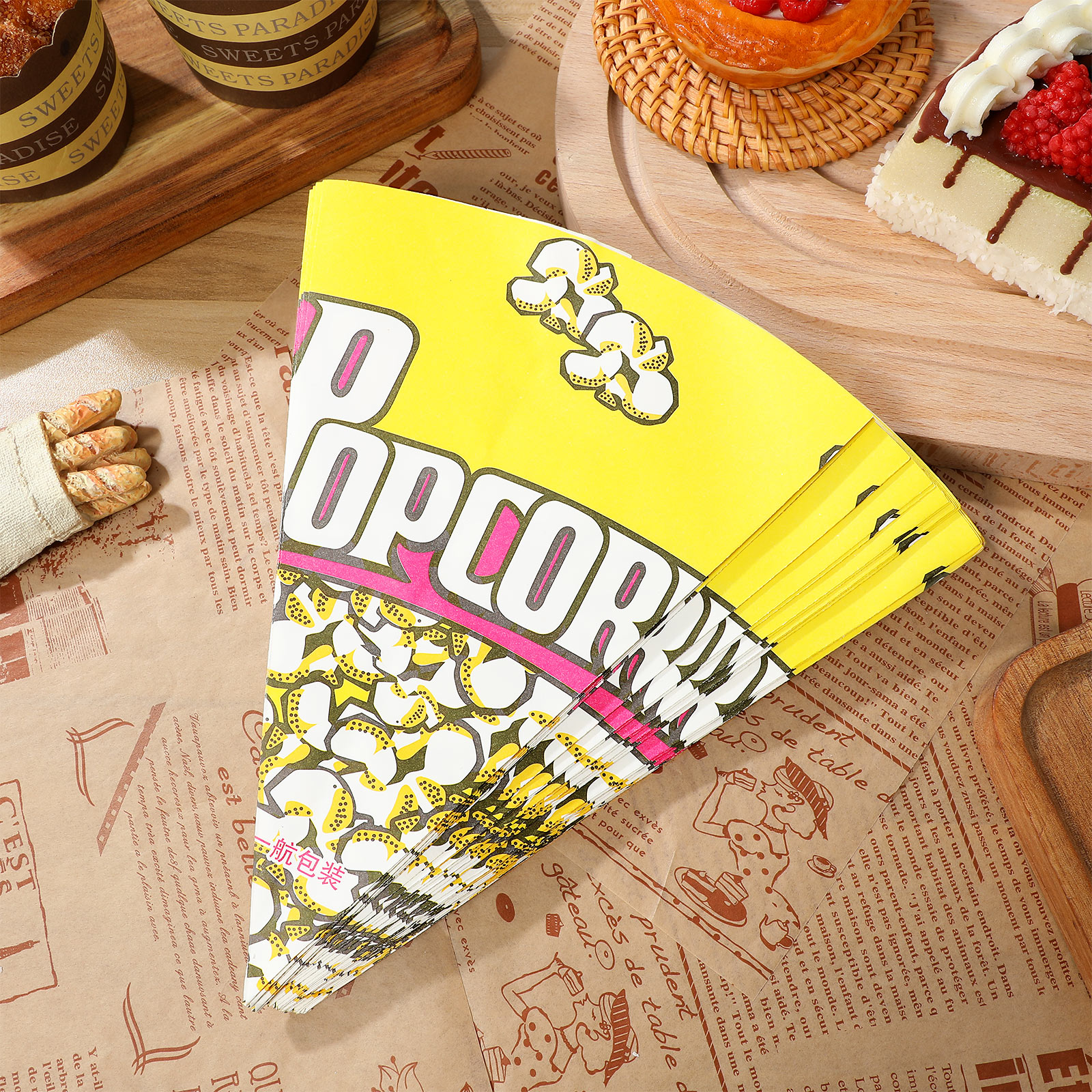 50 Buah Kantong Kertas Popcorn Tas Bioskop Kemasan Topi Penyimpanan Topi Bisbol Bungkus Liner Kantong Mini