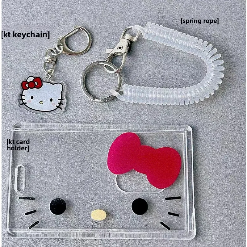 카와이 만화 헬로 키티 카드 소지자 귀여운 KT 고양이 ID 카드 학생 카드 소지자 소녀 키 체인 버스 카드 소지자 선물