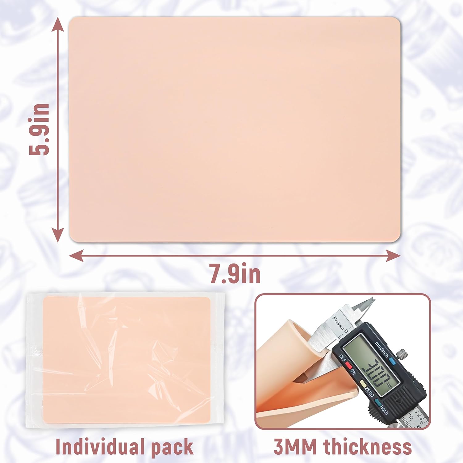 3 ミリメートル厚さのタトゥー練習用スキンブランク両面ビッグサイズタトゥー練習用フェイクスキンアートメイク用