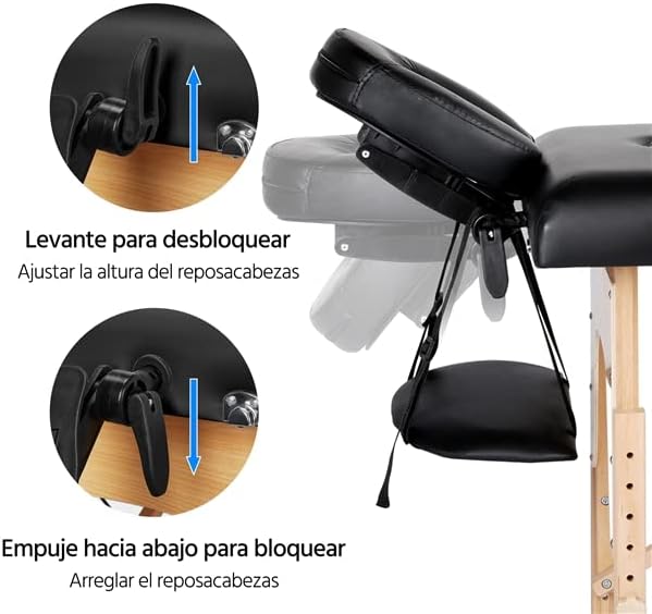 Camilla Masaje Plegable 3 Zonas Profesional Portátil Carga 250kg 213×82cm Altura Ajustable de Madera Haya para