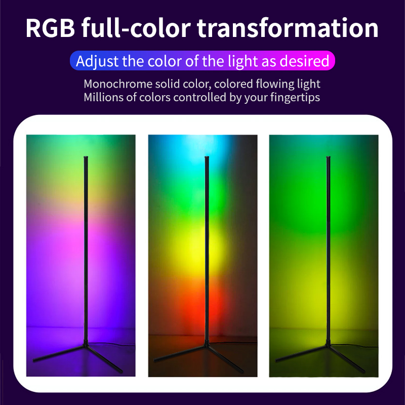 โคมไฟตั้งพื้น RGB ขนาด 155 ซม. พร้อมซิงค์เพลง โคมไฟเปลี่ยนสีได้ 16 ล้านสี สไตล์โมเดิร์น สำหรับห้องนอนและห้องนั่งเล่น