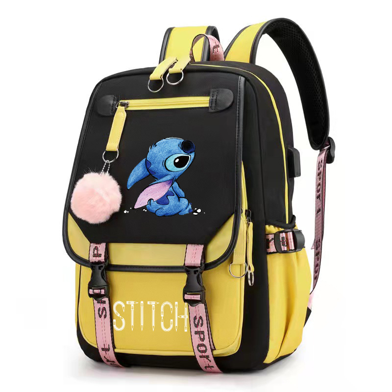 Disney Stitch nowy plecak Mochila Feminina USB ładowanie torby szkolne nastoletnie dziewczęta chłopcy plecak na laptopa damskie plecaki podróżne