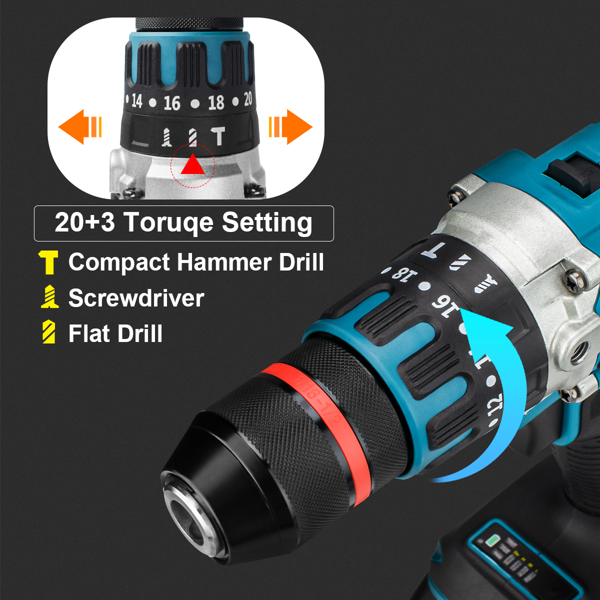 13mm 480N.M Brushless Electric Impact Drill Cordless Drill Electric Screwdriver DIY Driver Power Tool for Makita 18V Battery Pin