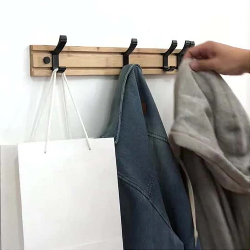 3/4/5 Hook Wooden Coat Rack Hook Wall Mounted Hat Clothes Hanger Rack Rail Organizer for Entryway Bathroom Bedroom Kitchen Decor