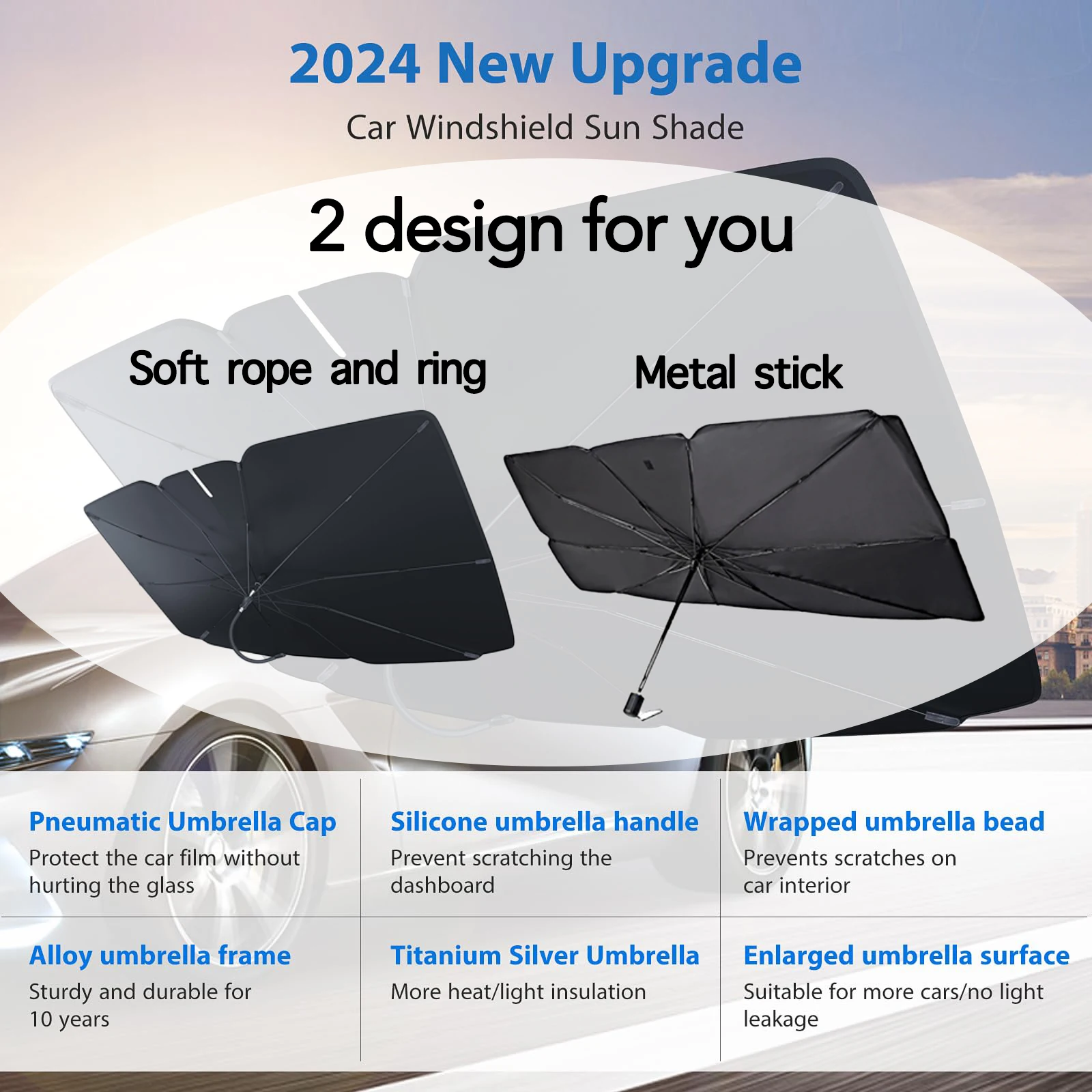2024 Car Windshield Sun Shade Umbrella Foldable Sunshade Front Window Cover for UV Block Heat Protection Protector Parasol