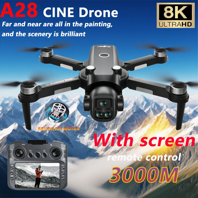 Novo a28 rc drone 8k profissional câmera hd avião vídeo uav com tela de controle remoto quadcopter dron brinquedo para crianças adulto presente