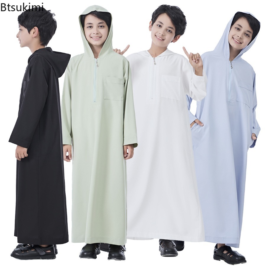 Jungen Naher Osten Islam Langarm Mit Kapuze Arabische Dubai Robe, Saudi-Arabien Dubai Türkiye Lässige Ethnische Stil Thobe Abaya Kleidung