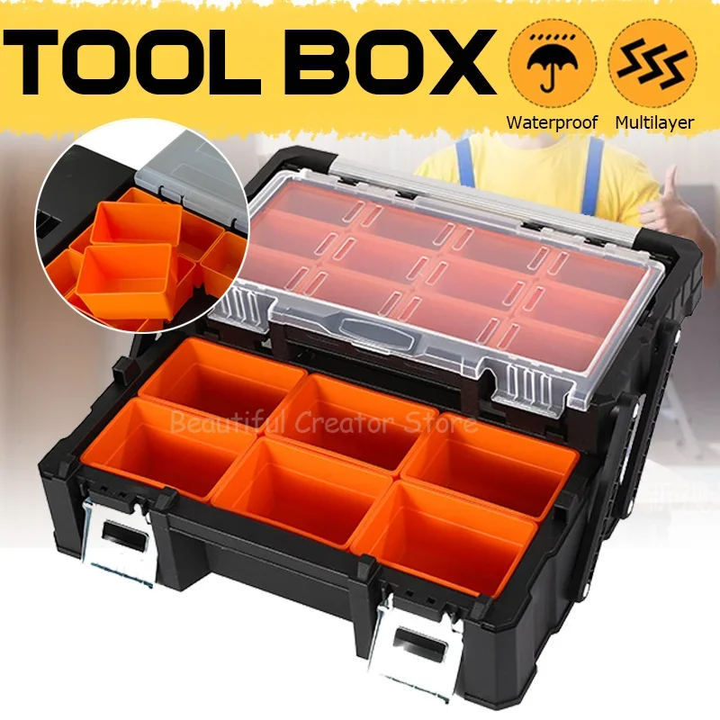 Portable Tool Box Parts Storage Box Hardware Screws Organizer Box Multi-grid Tool Case Plastic Tool Arrangement Box
