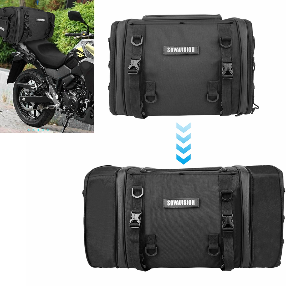 Motorcycle Tail Bag Waterproof 40L-60L Expandable Back Seat Saddle Bag Luggage Pannier Motorcycle Accessories Rider Backpack