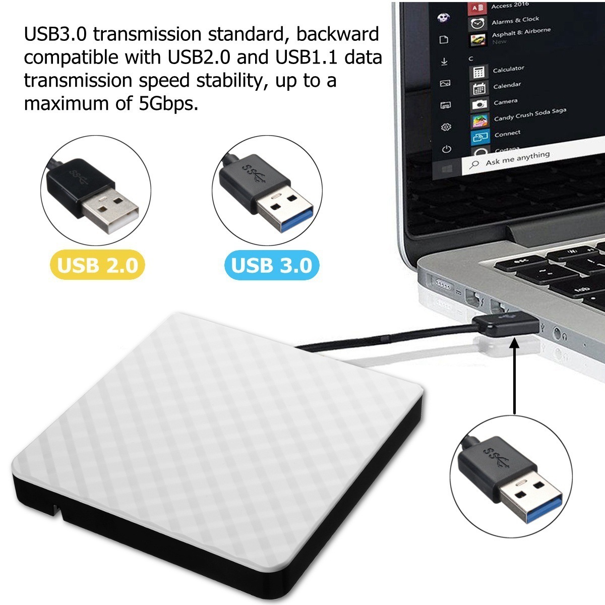 Magro gravador de DVD externo RW para PC portátil, 2in 1, USB 3.0, tipo C, gravador de CD, unidade, leitor, leitor, unidades ópticas