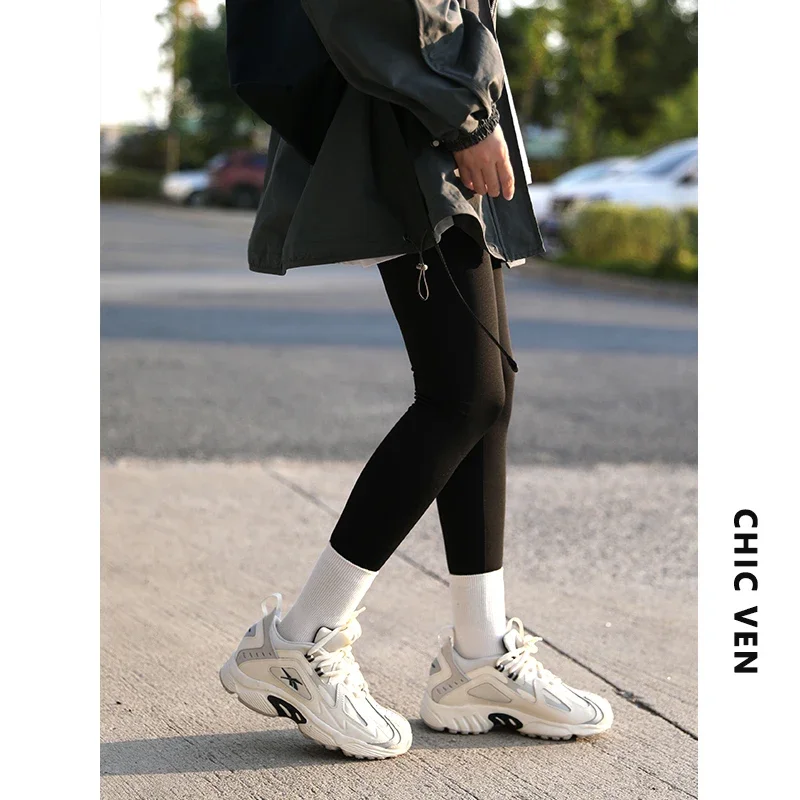CHIC VEN frauen Leggings Feste Elastische Dünne Schwarze Hosen Fitness Sport Gym Frauen Weibliche Hose Frühling Herbst 2023