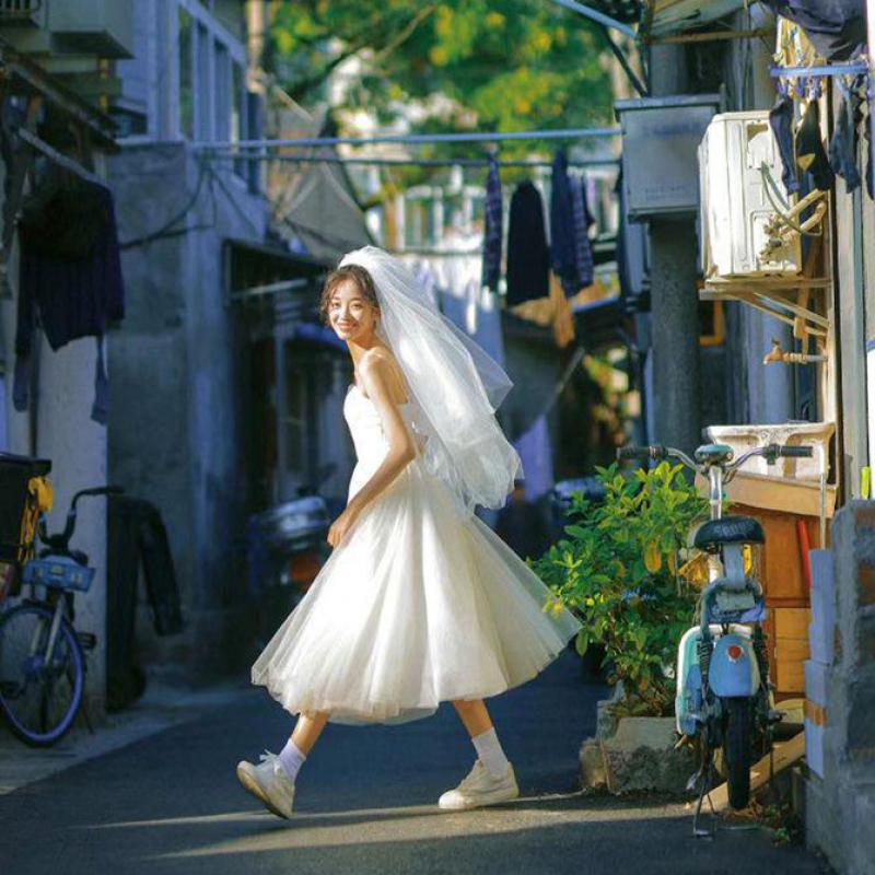 Suknie WiBradley orow-Robe de Mariée Courte Simple et Douce, en Tulle, Bretelles Spaghetti, Éducative, Sur Mesure, Nouvelle Collection 2023