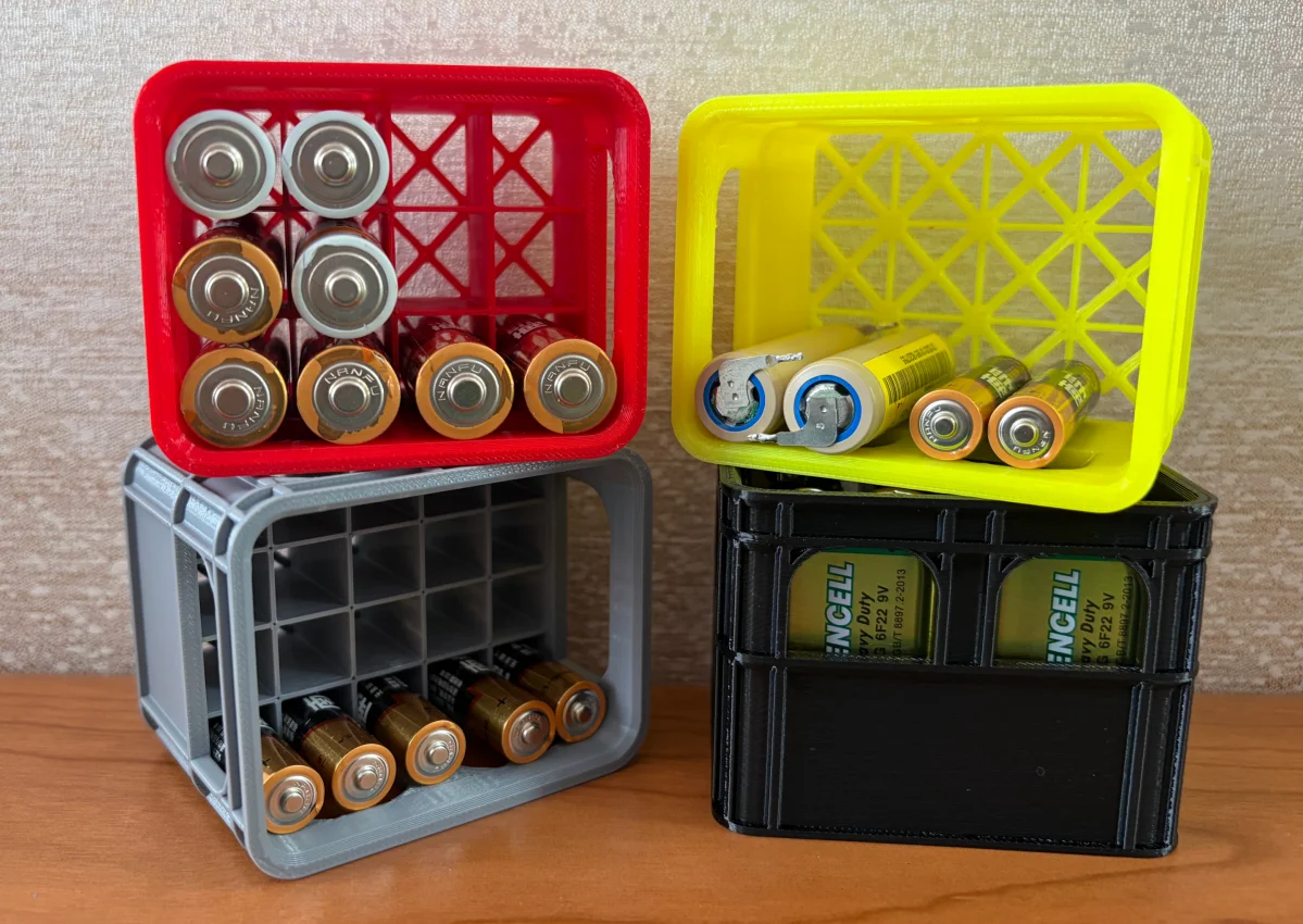 3D Printed Battery Storage Box DIY Beer Crate No. 5 Aa No. 7 Aaa 9V Battery Stackable Storage Basket Storage Box