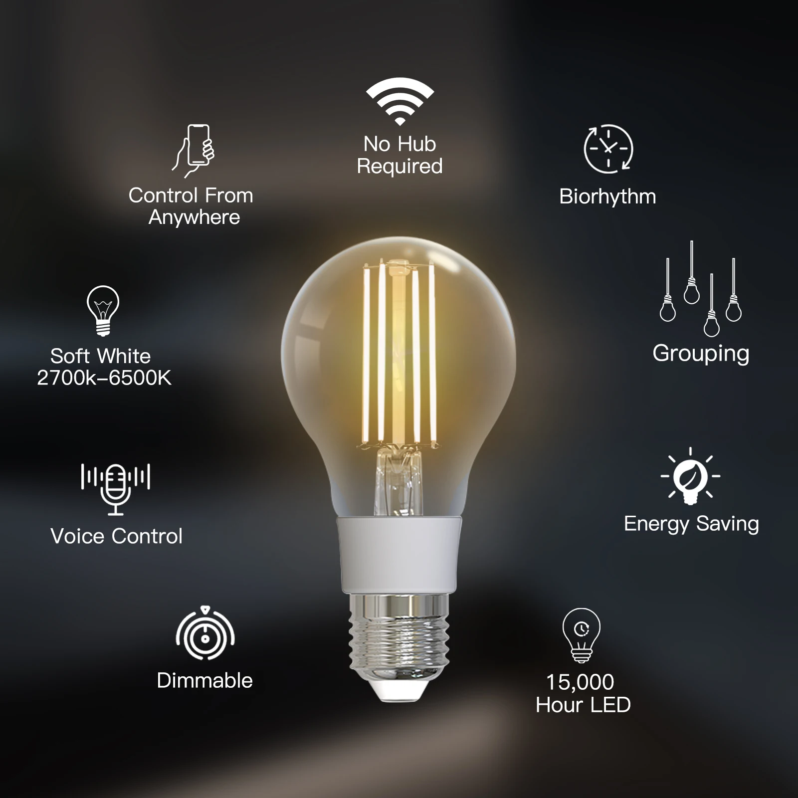 MOSE Tuya WiFi Lampadina a filamento intelligente E27 Luce a risparmio energetico Dimmerabile APP Controllo remoto Funziona Alexa Google Home per il controllo vocale