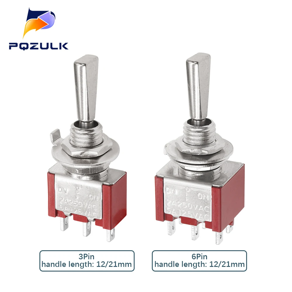 Mini Toggle Switch 3 Position 2 Position ON OFF ON DPDT SPST DPST 6A 125VAC 3A 250VAC Latching Flat Handle for Car Truck