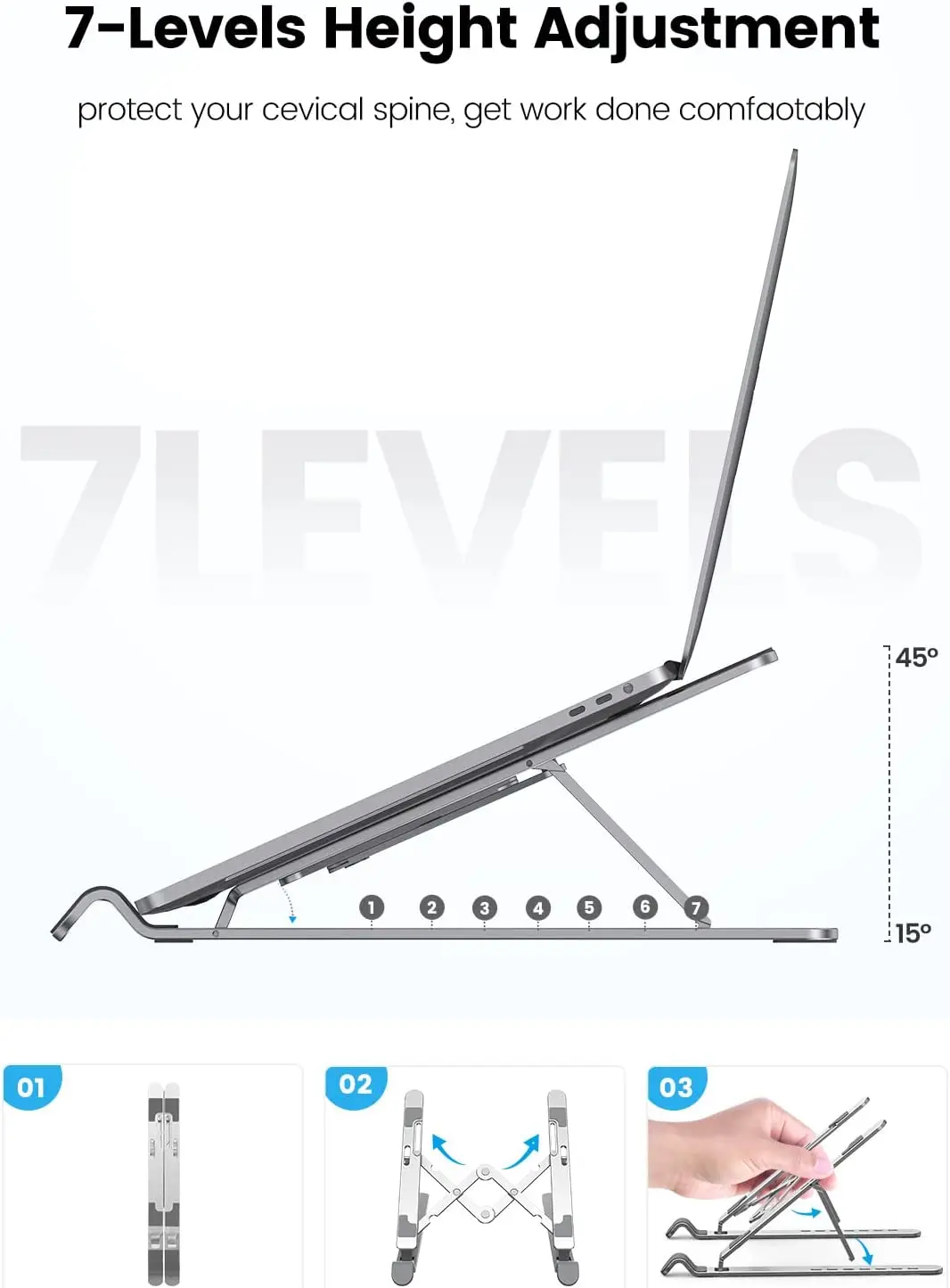 Orico dobrável portátil suporte riser portátil ajustável de alumínio notebook suporte do computador 7 ângulos para macbook tablets