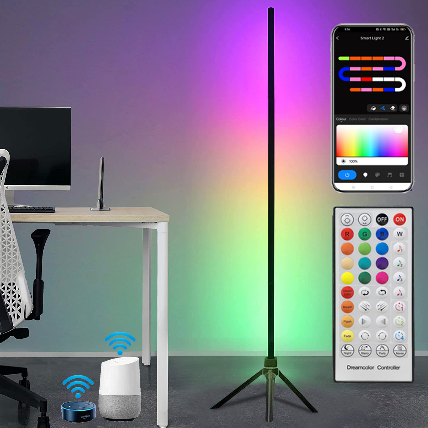 47 Zoll RGB LED-Stehleuchten Bar Umgebungs-Hintergrundbeleuchtung Sprachsteuerung Synchroner Rhythmus Stativ Tuya-Lampe Gaming-Ständer Beleuchtung 120 cm