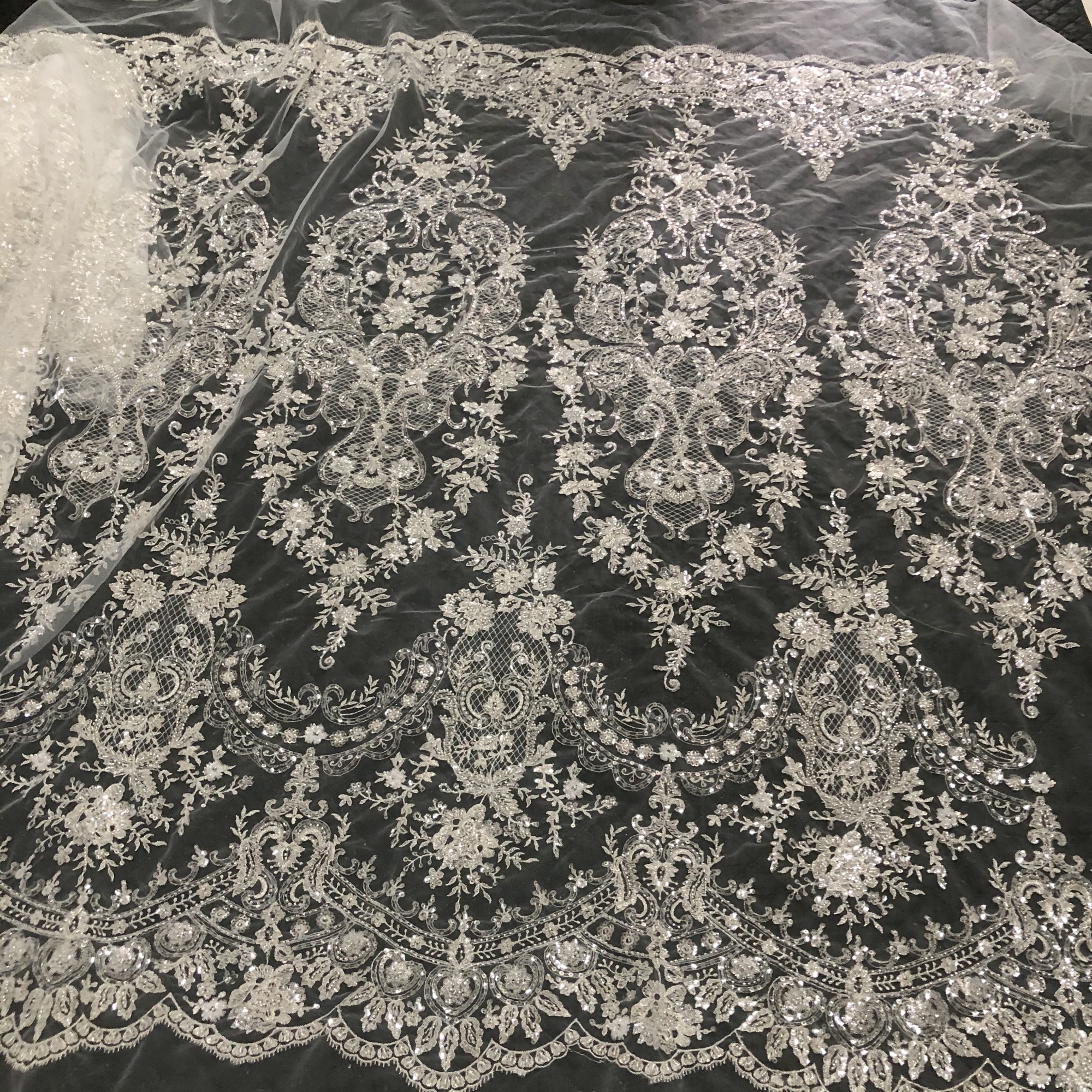 New Luxury Court Style Sequin Beads Embroidered Wedding Lace Fabric Custom Evening Dress Accessories