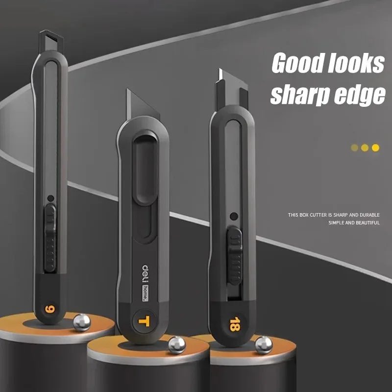 Cortadores de caja retráctiles con cuchillo multiusos a presión, cuchillas de acero con alto contenido de carbono de 9mm y 18mm, bloqueo automático, para suministros de oficina, papelería