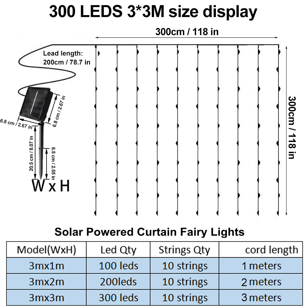 Luce per tende solari LED per esterni impermeabili 300 led Ghirlanda Decorazione Luci a corda Cortile Fata di Natale Ghirlanda di luci a corda