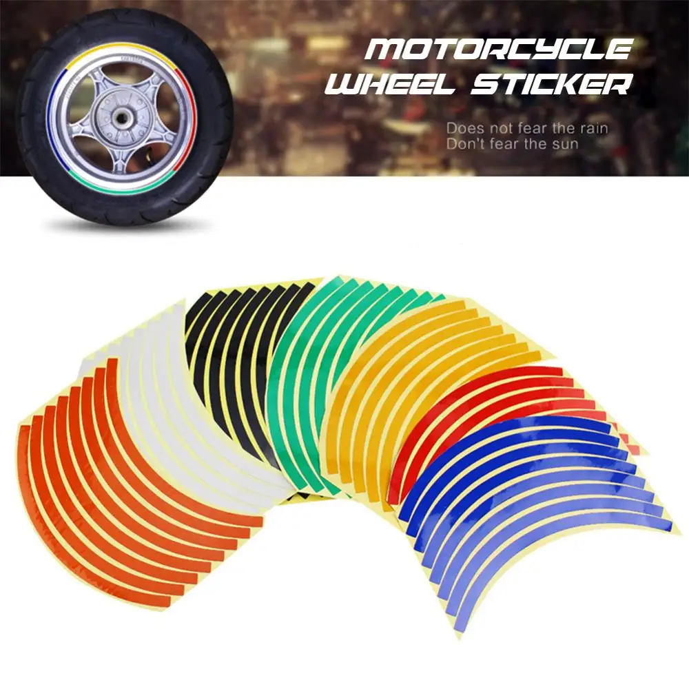 1 conjunto de decalques refletivos para pneus de carro e motocicleta, 18 polegadas, tiras de guarnição, tiras de fita universal, à prova d'água, adesivo para roda de bicicleta, decalque de moto