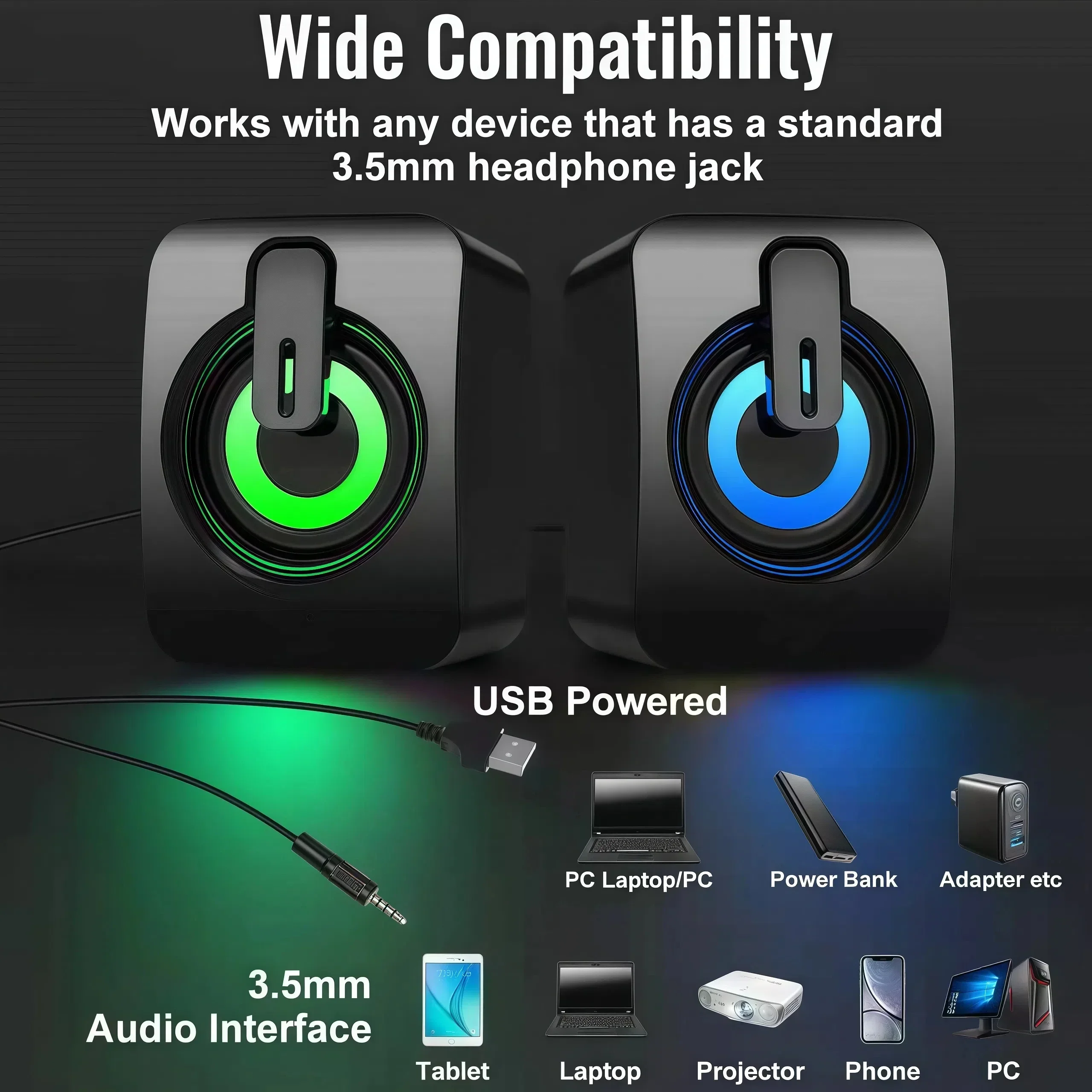 PHONEPACE A2 altavoz de ordenador sonido estéreo con micrófono 3,5mm AUX altavoz de PC de oficina en casa para Macbook escritorio Notebook