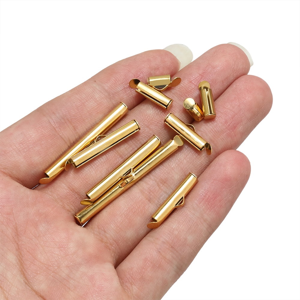 20 peças tampas de extremidade de crimpagem de aço inoxidável fecho deslizante fivelas conectores de tubos descobertas para pulseira diy acessórios de fabricação de jóias