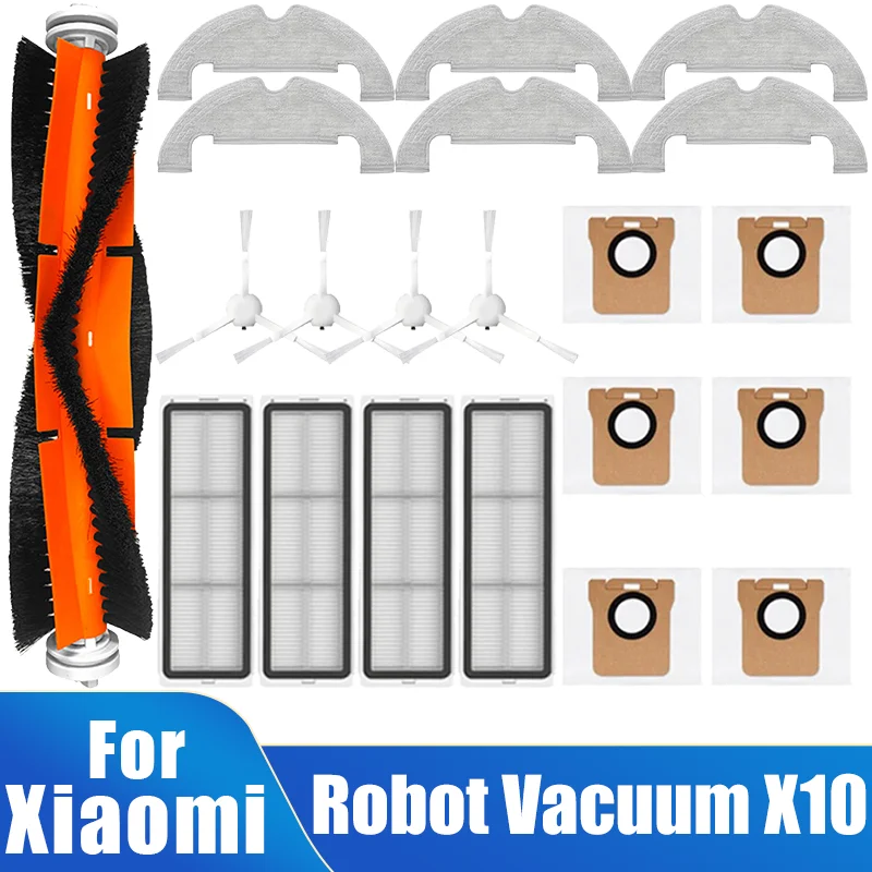 Części zamienne do robota sprzątającego Xiaomi Robot Vacuum X10, szczotka główna boczna, filtr HEPA, nakładka mopująca, worek na kurz, akcesoria
