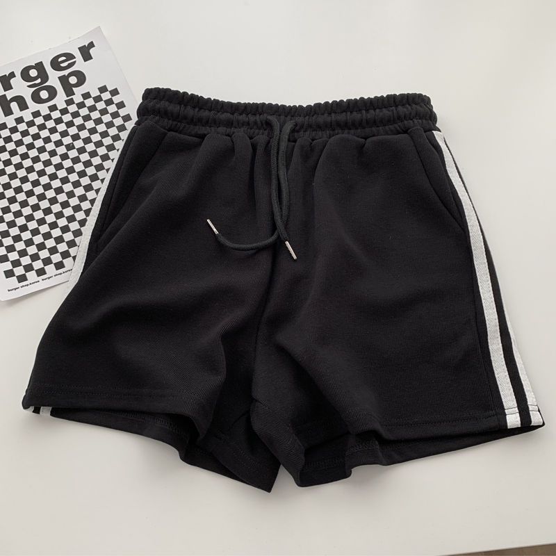 Shorts esportivos com listras laterais para mulheres, moda casual solta minimalista de cintura alta com tudo que combina com verão, jogging fino, versão coreana
