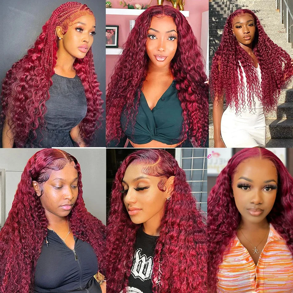 Borgogna 99J Onda Profonda Parrucche Anteriori Del Merletto Dei Capelli Umani Parrucca Frontale Del Merletto HD Trasparente Del Merletto 13x6 Colore Rosso Capelli Brasiliani Per Le Donne