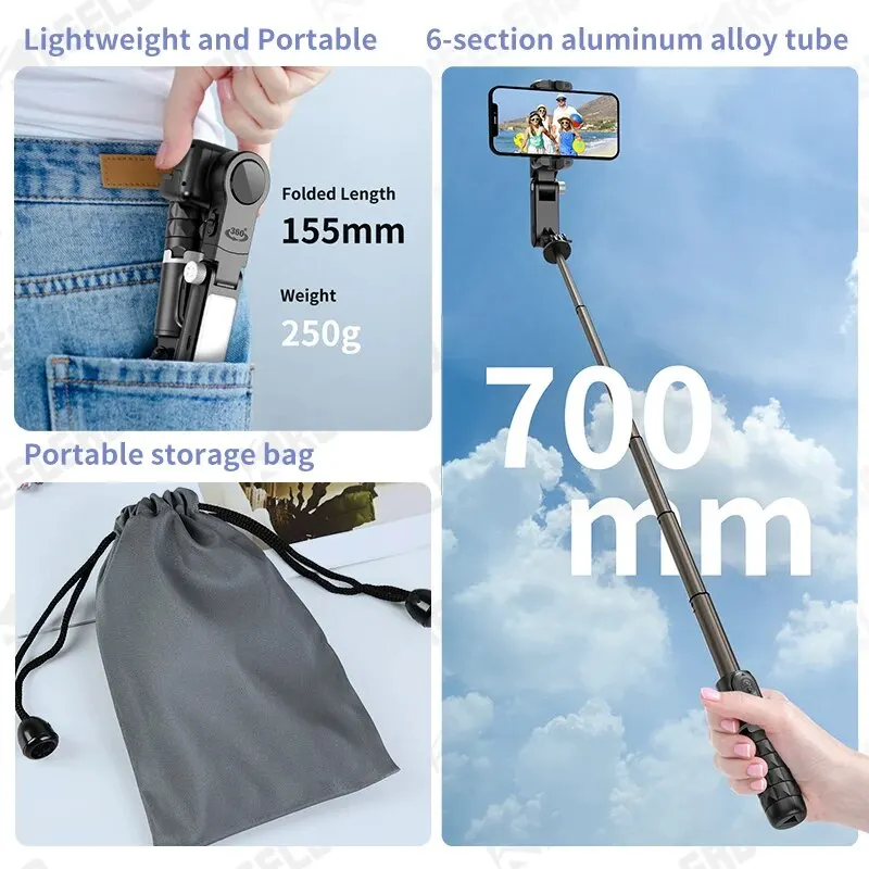 KEELEAD 360-Grad-Gimbal, Selfie-Stick-Stativ mit ferngesteuertem Fülllicht, folgende Aufnahme, Stabilisator für Smartphone Live/Vlog