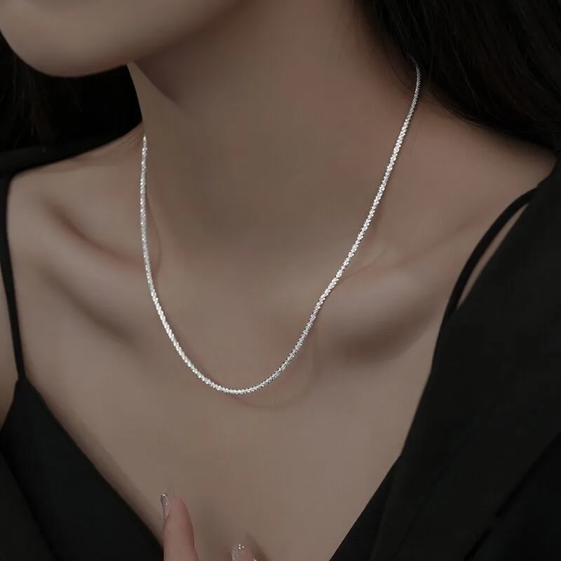 แท้ S925 สร้อยคอเงิน 2 มม.ประกาย Collarbone,สร้อยคอ,เครื่องประดับ Charm สูงของขวัญผู้หญิง